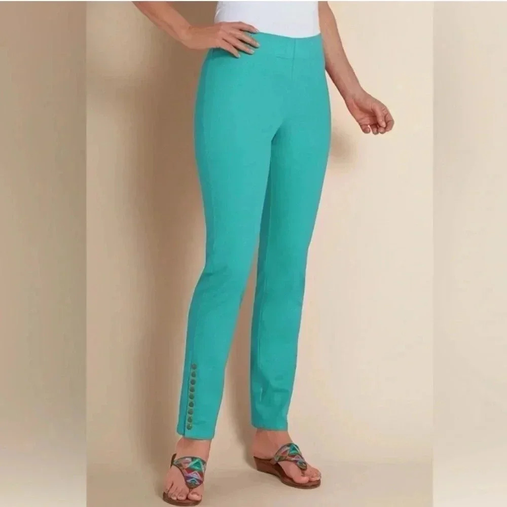 NWT Soft Surroundings Metro Ankle Teal Blue Pull On Beachy Pant Size Large 14/16